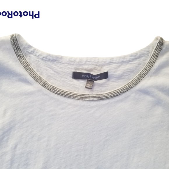 DAISY FUENTES Beaded Neckline White Tee | SZ L - Picture 1 of 10